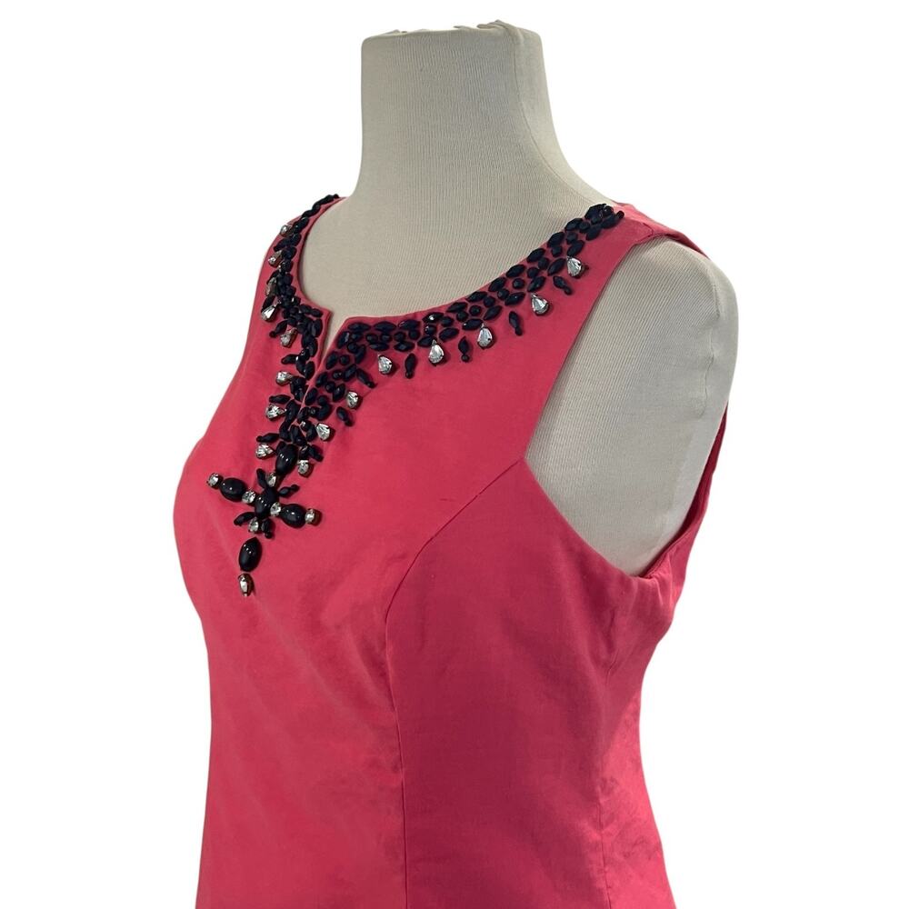 Lilly Pulitzer Coral Beaded Rhinestone Neckline Sz 6 Sleeveless Zip Back Lined - Picture 2 of 6